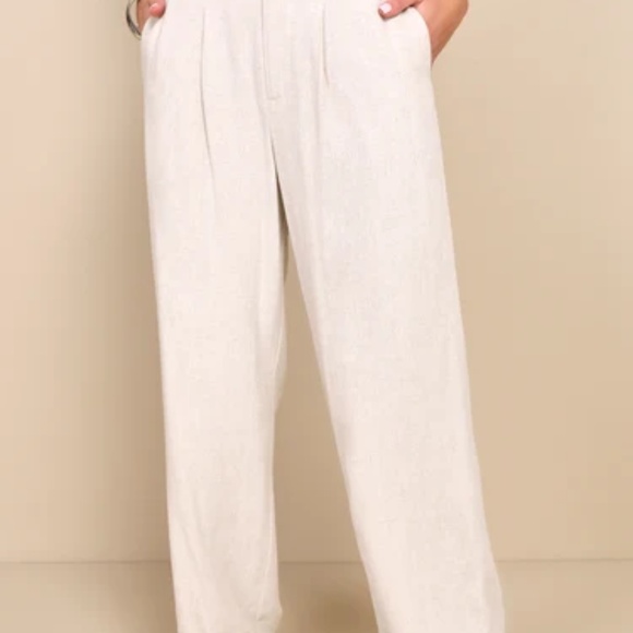 NWT Lululs Suits You Perfectly Beige Linen Wide-Leg Pants - Picture 2 of 5